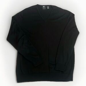 Calvin Klein 100% Extra Fine Merino Wool Black V-Neck Men’s Sweater sz XL VGUC